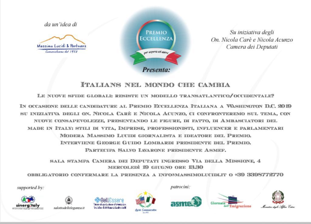 ITALIANS E LE NUOVE SFIDE GLOBALI. PRESENTAZIONE ALLA CAMERA DEI DEPUTATI, MERCOLEDI’ 19 GIUGNO ALLE 13,30, CON MASSIMO LUCIDI E SALVO IAVARONE